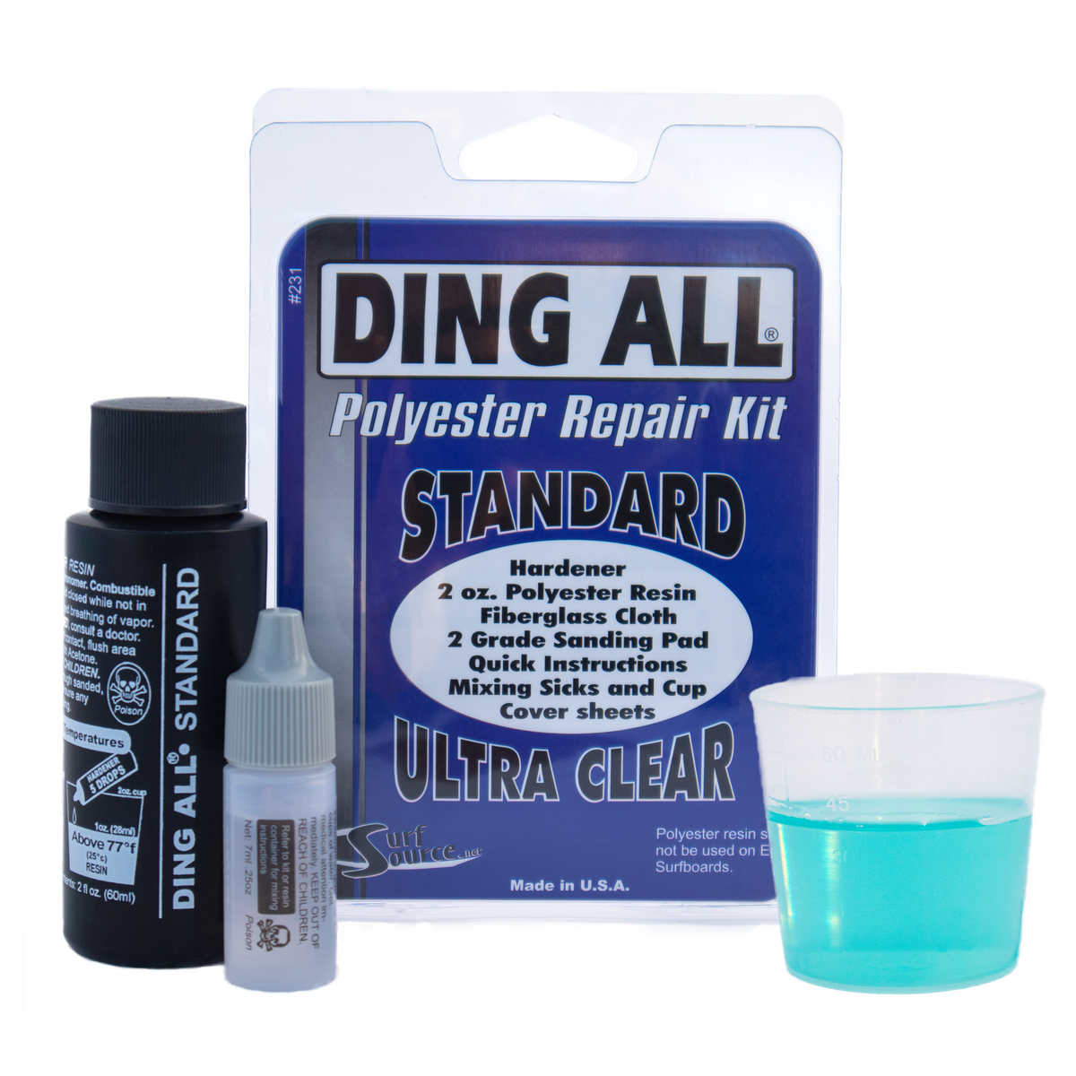 Ding All DAS010 Sun Cure Repair Kit Polyester Yellow Label 2 oz