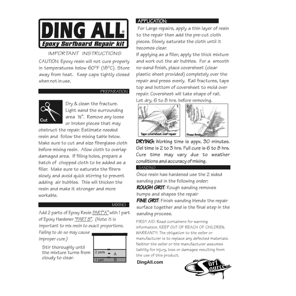 Ding All Standard Epoxy Resin Surfboard Ding Repair Kit